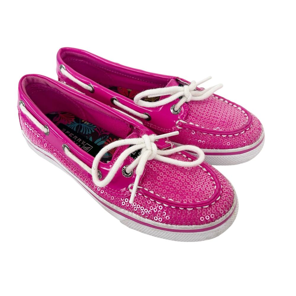 Sperry Biscayne Pink Sequin Boat Shoes Sz 13.5 Youth